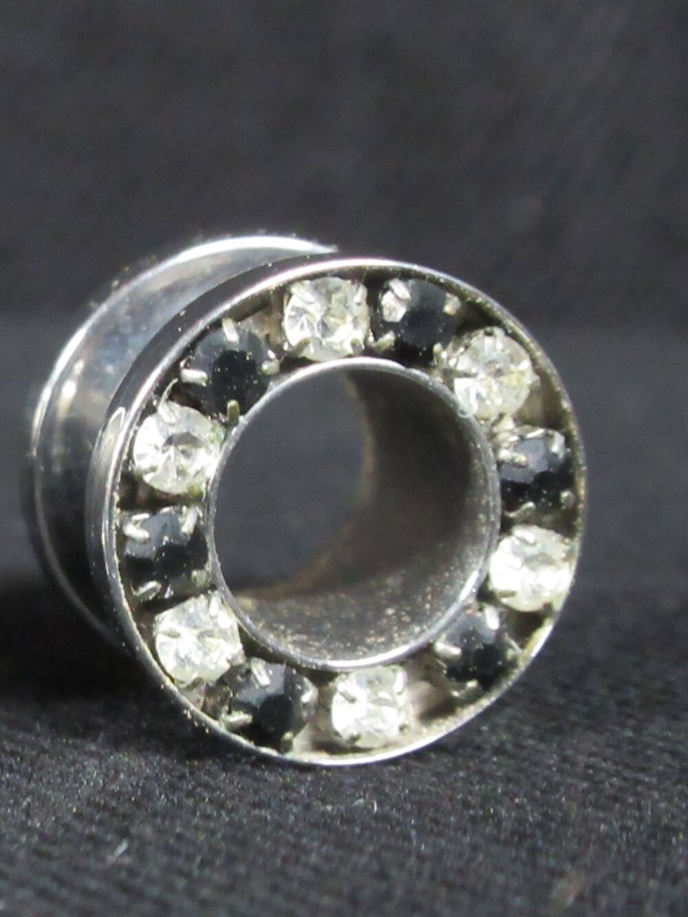 00g Black and White Rhinestone Screw Back Tunnels - Picture 2 of 4